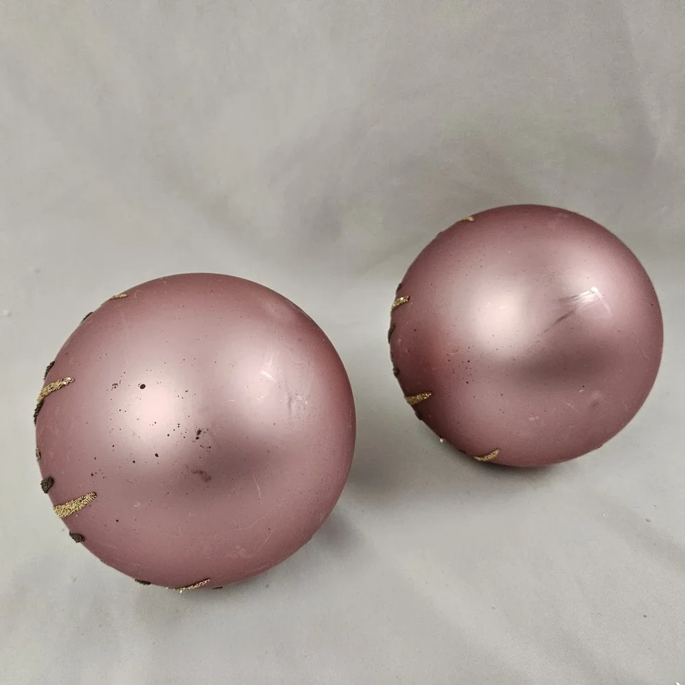 Large Opulent Pink Gold Round Mercury Glass Christmas Ornaments Set of 12